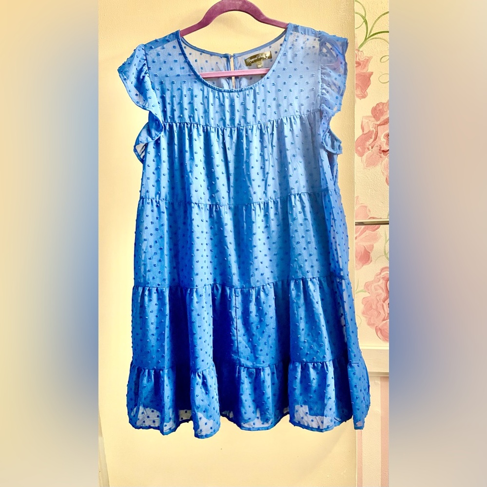 Royal Blue Swiss-Dot Tiered Mini Dress
SIZE L but Fits more like a MEDIUM